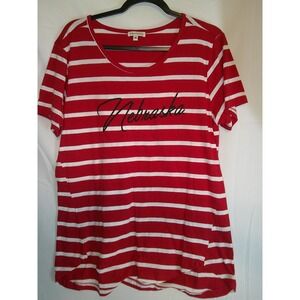 UG Apparel Women's Medium Nebraska Striped T-Shirt‎ Red White